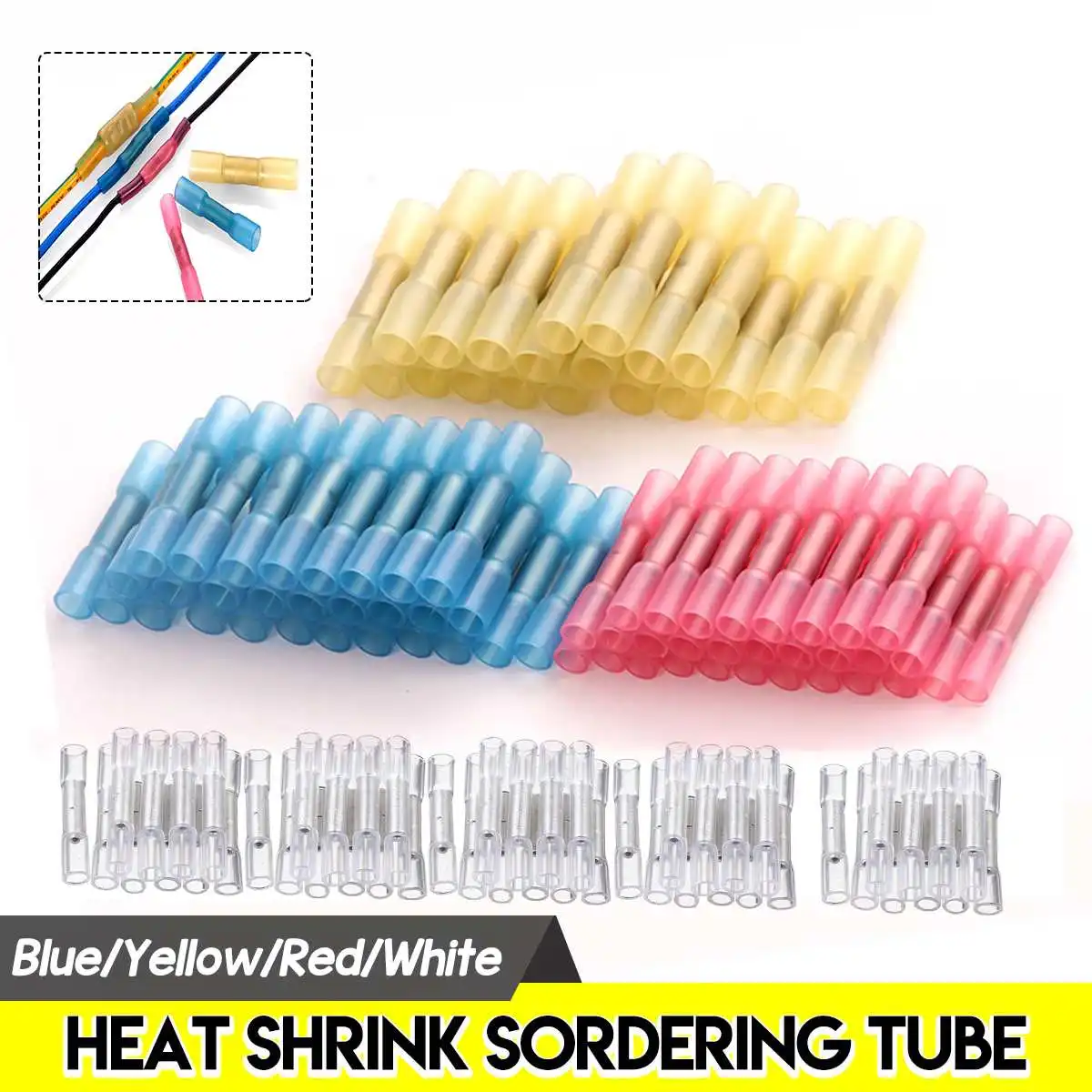 

50Pcs/Set Heat Shrink Solder Cable Sleeves Tube Waterproof Wire Terminal Wire Splice Connector Insulated Welding Terminals Tools