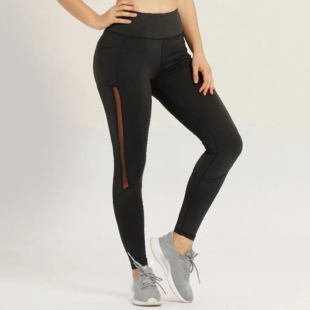 Спортивные штаны для йоги с карманами, высокая талия, сетчатые спортивные Леггинсы для фитнеса, женские Леггинсы для йоги, тренировочные штаны для бега, женская спортивная одежда