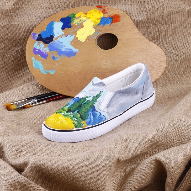Lacets En Paresseux w201c lov À De Toile L'huile Main La Vrouw Schoenen Marche Peinture 00000 Sans Champ E Abstraite Casual Chaussures Mocassins Peint Blé FSqwUA
