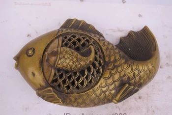 

Chinese Folk Fengshui Classical Bronze Copper Fish Carp Incense Burner Censer
