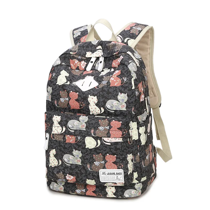 

new feminina laptop school bag nylon mini anti theft bagpack for teenage girls women 2018 back pack casual cat pattern backpack