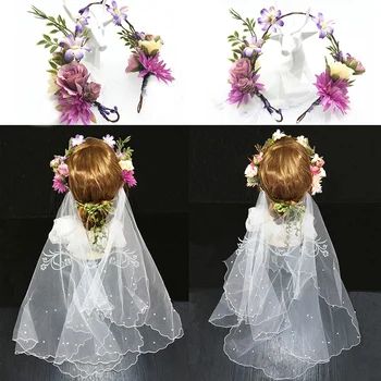 

Wedding Flower Crown With Viel Floral Headband Garlands Hair Accessories Bride Bohemian Flower Wreath Women Beach Headwear