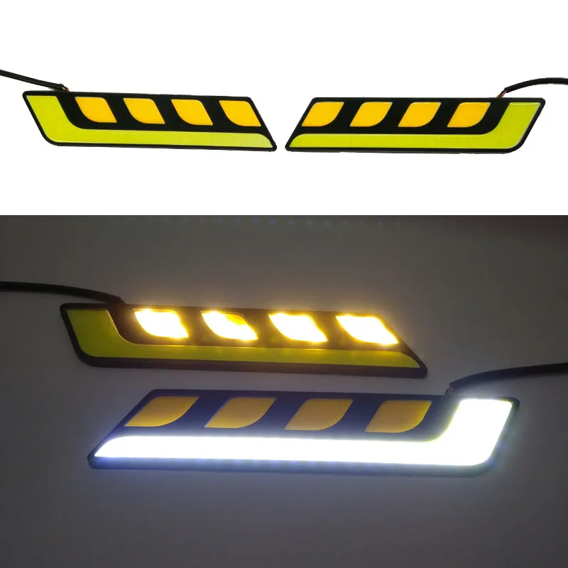 

2pcs/lot Newest White/Yellow Car Head Light COB LED Daytime Running Lights DRL Fog Lights with Turn Signal