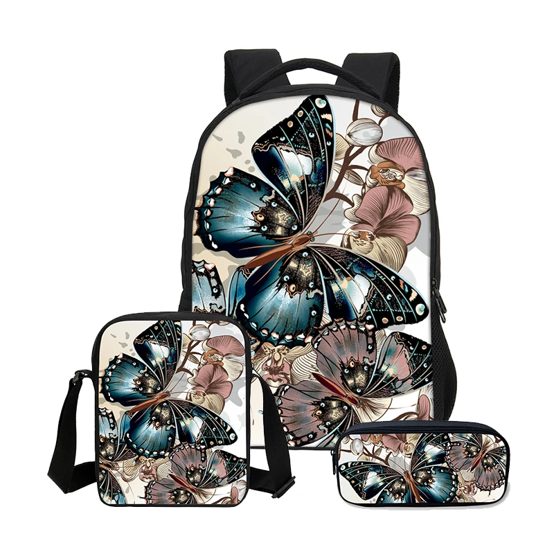 Новинка; Лидер продаж 3 шт./компл. модные 3D Бабочка печать Bookbag холст рюкзаки Для женщин сумки на плечо Детские рюкзаки для девочек школьная сумка - Цвет: 19