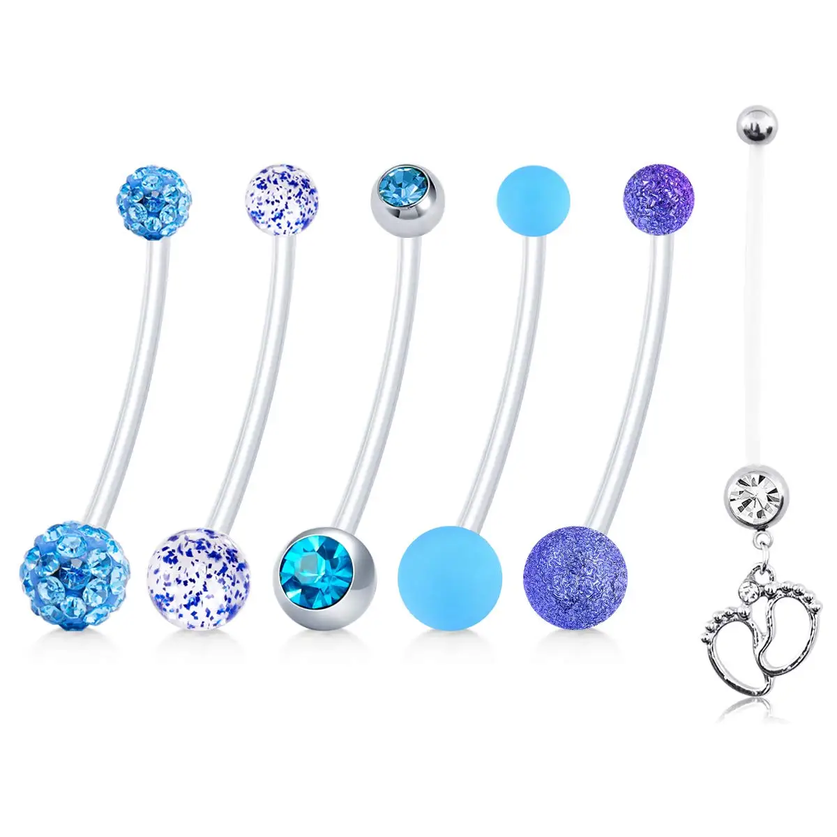 

JFORYOU 6 Style Pregnancy Maternity Flexible Bioplast Long Belly Button Rings Navel Retainer Body Piercing 14G 1&1/2 Inch Length