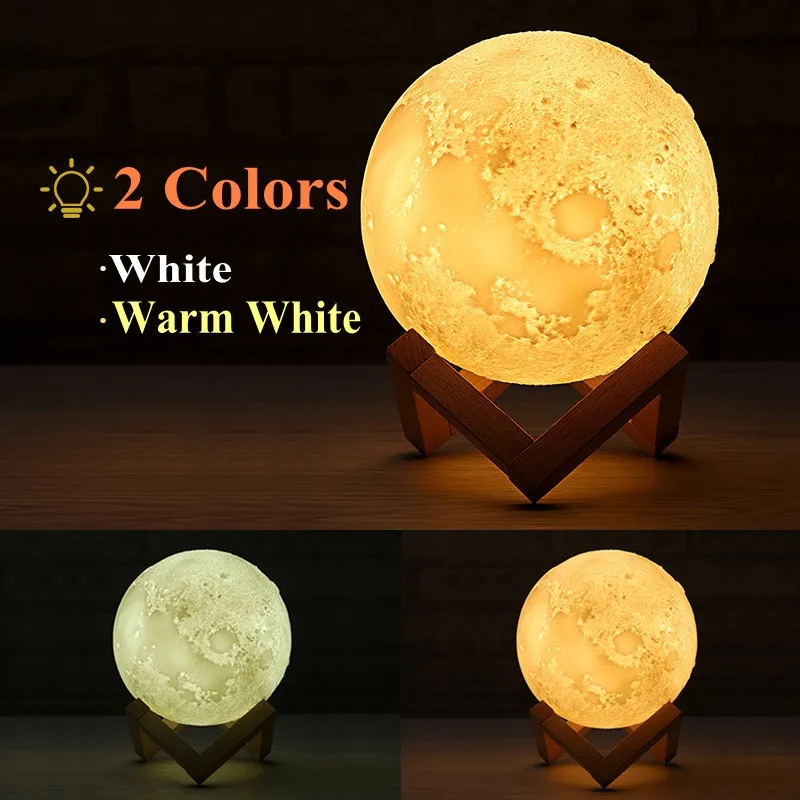 

Rechargeable 3D Print Moon Lamp 2/3/7/16 Color Change Novelty Light Bedroom Bookcase Night Light Home Decor Creative Gift