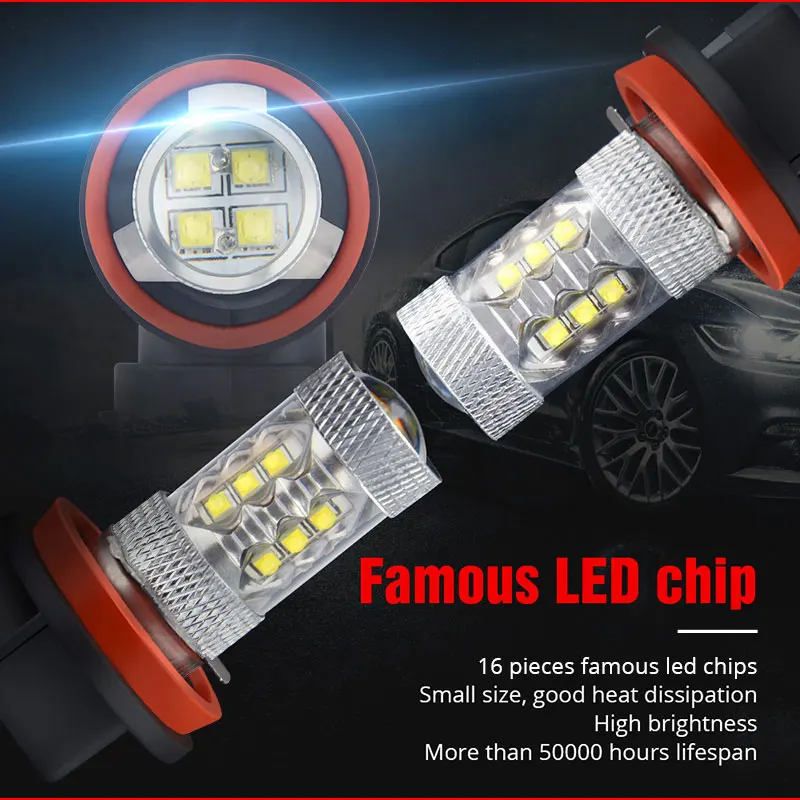 NAO H11 светодиодный 9005 HB3 9006 HB4 Противотуманные фары H8 H10 12V 16SMD CREE чип DRL 1600lm автомобиля светодиодный H9 80 Вт Авто лампы 6000K белый светодиодный светильник