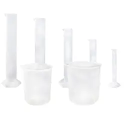 Горячий-5 шт прозрачный пластиковый градуированный цилиндр, 10, 25, 50, 100, 250 мл, с 2 пластиковыми Beakers и 1 цилиндрическая щетка