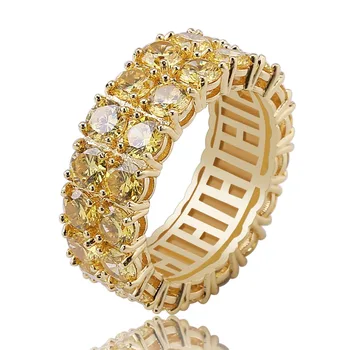 

New Design Gold Silver Color Plated Ring Micro Paved 2 Row Chain Big Zircon Shiny HipHop Finger Ring for Men Women