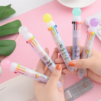 

Kawaii Multicolor Ballpoint Pen Multifunction 10 In 1 Candy Color Press Ball Pen Creative School Supplies Pens Papelaria Escolar