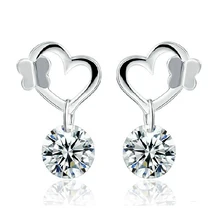 Натуральная 925 пробы серебряные женские серьги Элегантные круглые cz хрустальное сердце серьги-гвоздики антиаллергенные модные ювелирные изделия