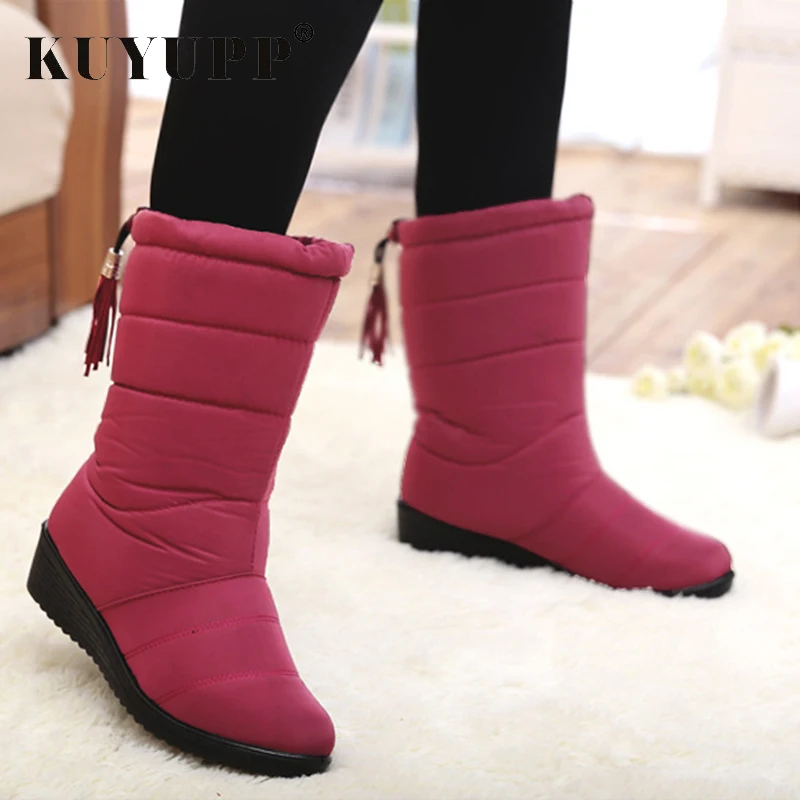 

Waterproof With Fur Women Snow Boots Winter Women Boot For Ladies Winter Shoes Female Slip On Mid-Calf Boots Woman Black KBT1051