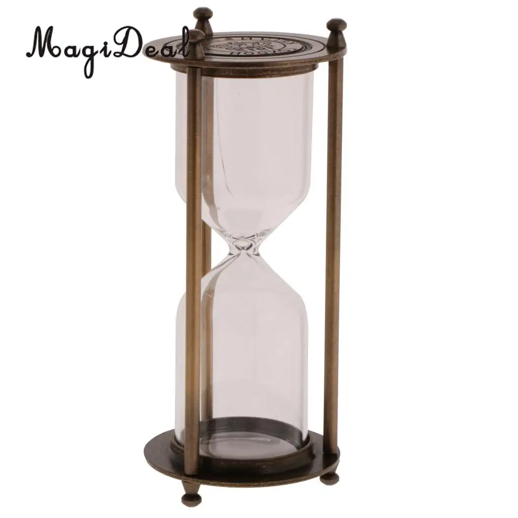 2 pieces Retro Metal Empty Hourglass Sandglass Sand Timer Home Office Table Decor - Gold & Bronze