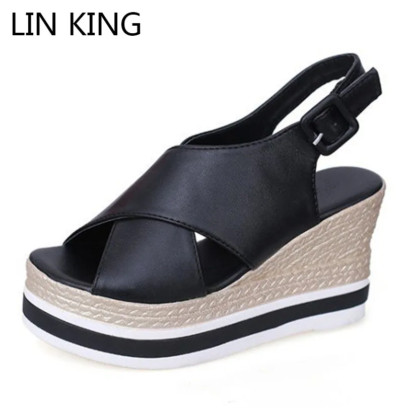 

LIN KING Fashion Solid Gladiator Sandals Women Height Increase Summer Platform Shoes Outside Lady Buckle Wedges Sandalias Shoes