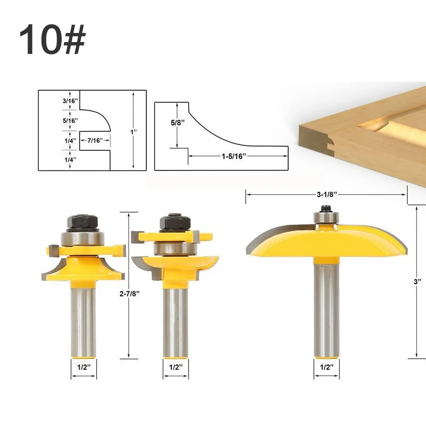 3 Бит поднятая панель двери шкафа маршрутизатор Набор бит-конический-1/" хвостовик деревообрабатывающий режущий шип резак для деревообрабатывающих инструментов - Длина режущей кромки: NO10
