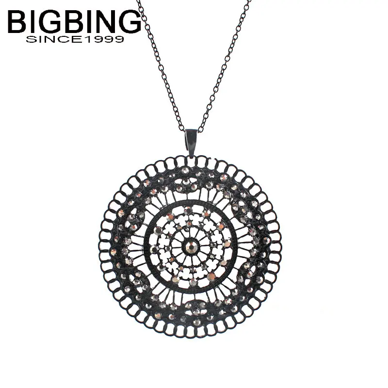 

R181 BIGBING fashion jewelry black hollow crystal flower pendant necklace wholesale jewelry high quality Free shipping