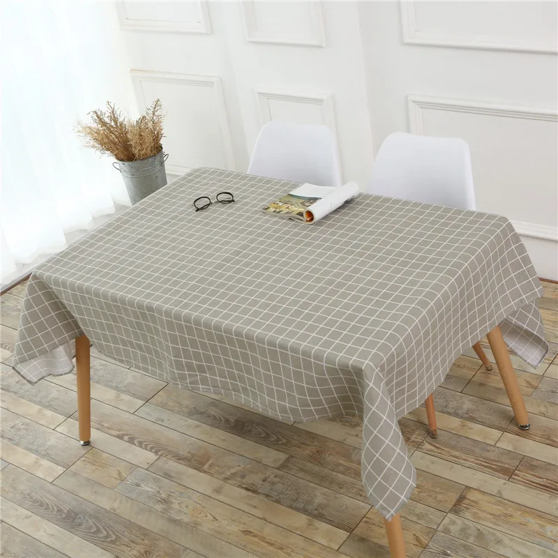 Nordic Tower Grey Plaid Printed Decorative Table Cloth Cotton Linen Lace Round Tablecloth Dining Tapete For Kitchen Home Decor