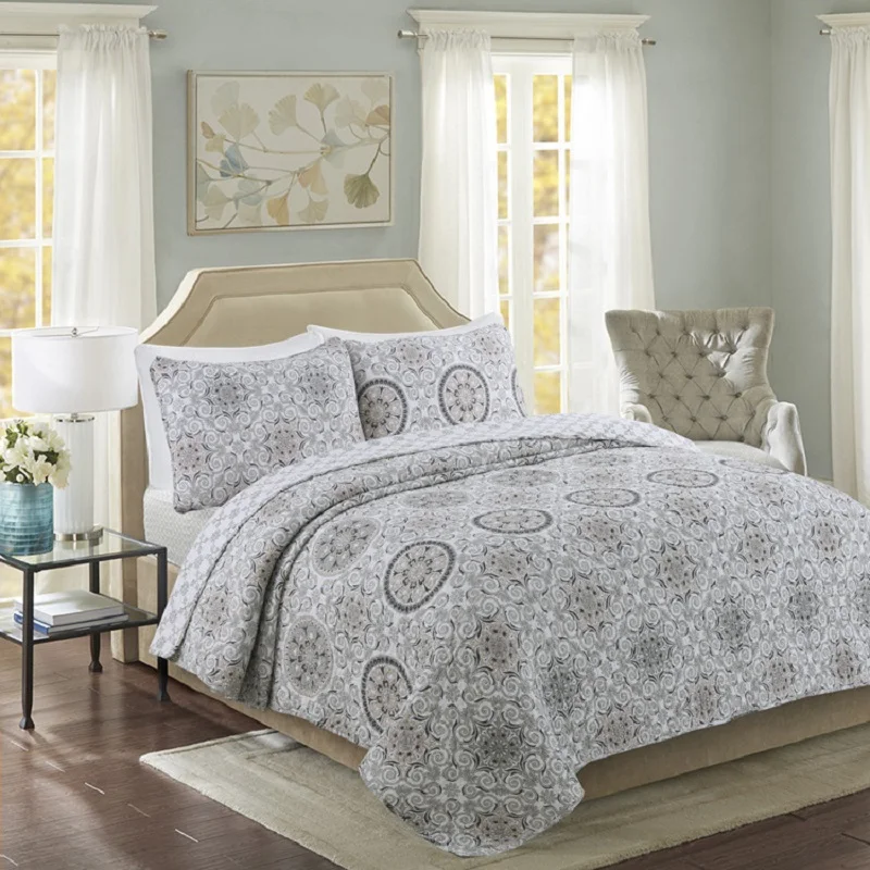 

CHAUSUB Washed Cotton Quilt Set 3PC Vintage Printed Quilts Quilted BedSpread*1 Pillowcase*2 Bed Covers Sheets King Size Coverlet