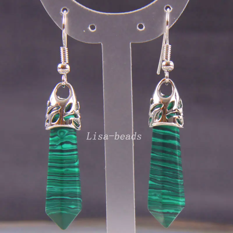 

Fashion Jewelry 8X35MM Faceted Beads Dangle Malachite Earring 1Pair U264