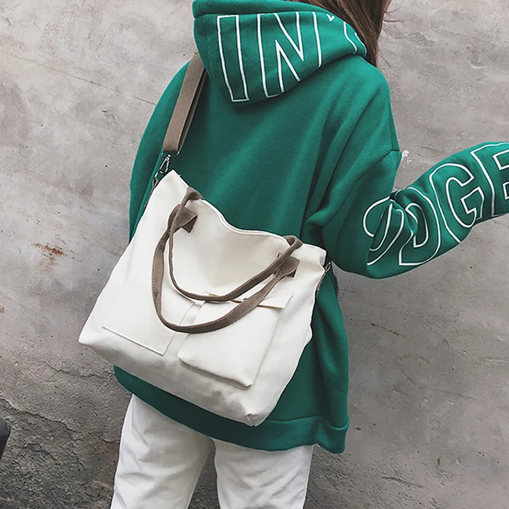 

MUQGEW Brand Large Pocket Casual Tote Unisex Fashion Solid Soft Casual Totel Bag Canvas Bag Messenger Bag Shoulder Bag #0602