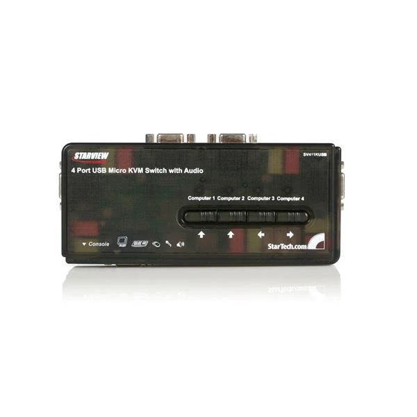 

StarTech.com 4 Port Black USB KVM Switch Kit with Cables and Audio, 2048 x 1536 pixels, USB, VGA, 1 user(s), Black, 1.2 m