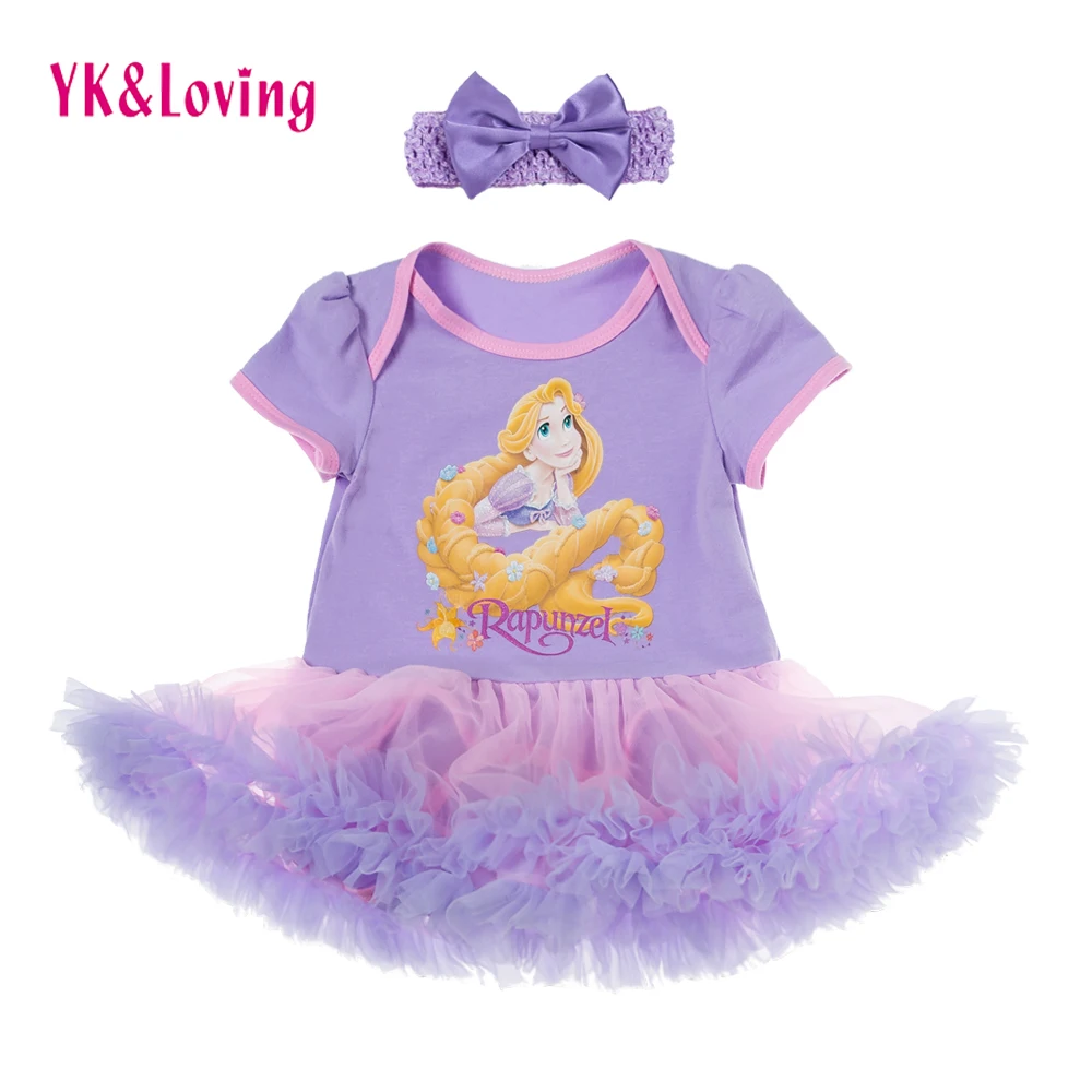 Verão Bebê Menina Tutu Romper Vestido Infantil Conjunto Inteligente Roxo Princesa Terno Jumpesuit Roupas Meninas Recém-nascidas Trajes Roupas de Festa