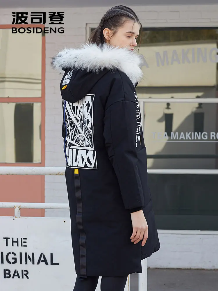 BOSIDENG long down jacket for women winter thick down parka loose waterproof high quality white natural fur collar B70142104
