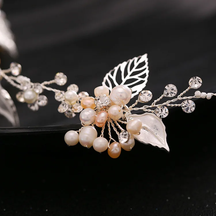 Ободок для волос с золотым листом ободок цветным пресноводного жемчуга|pearl wedding