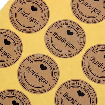 

60pcs/Pack Handmade wtih black Heart Thank you Round Scrapbooking Paper Labels Seal Sticker, Dia.3.8cm DIY Gift Sticker