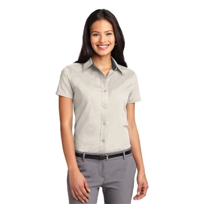 Port Authority L508 Ladies Short Sleeve Easy Care Shirt Light Stone & Classic Navy - Extra Large