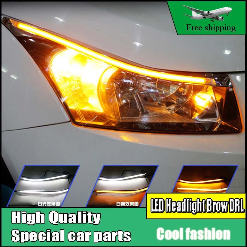 

Car Styling LED Headlight Brow Eyebrow Daytime Running Light DRL With Yellow Turn signal Light For Chevrolet Cruze 2010-2014