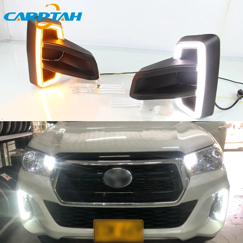 

LED Daytime Running Light For Toyota Hilux Revo Rocco 2018 2019 Waterproof 12V Yellow Turn Signal Indicator Light Bumper LED DRL