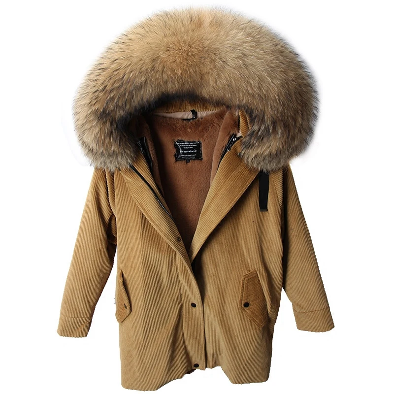 

2019 new winter jacket coat women parka fur coat Corduroy real raccoon fur collar warm thick faux fur liner parkas
