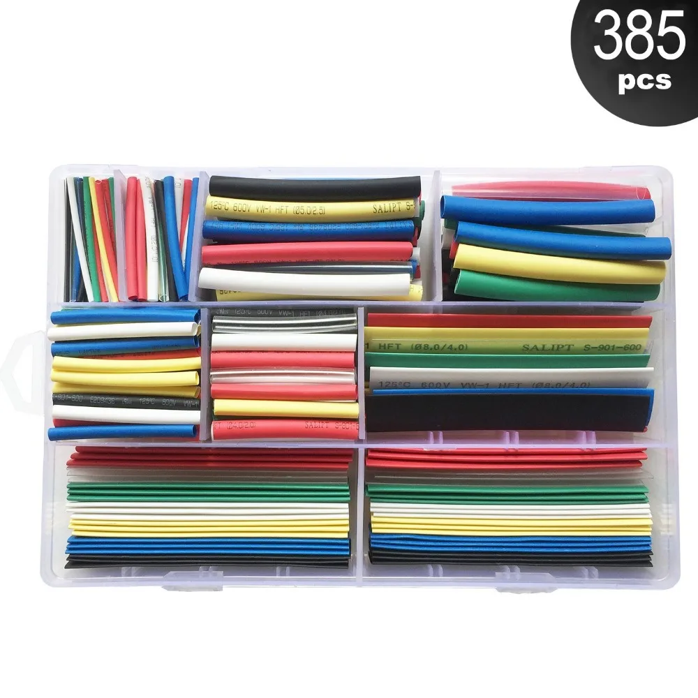 

385Pcs/lot Heat Shrink Tube 2:1 Tubing 9 sizes 7 colors Sleeve Wrap Polyolefin Tubes Wrapped