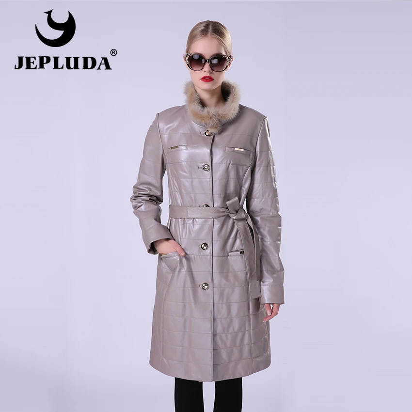 JEPLUDA New Fashion Women's Leather Jacket Of Real Sheepskin Coat Stand Collar Natural Fur Mink Windbreaker|jacket fashion|jacket jacketjacket