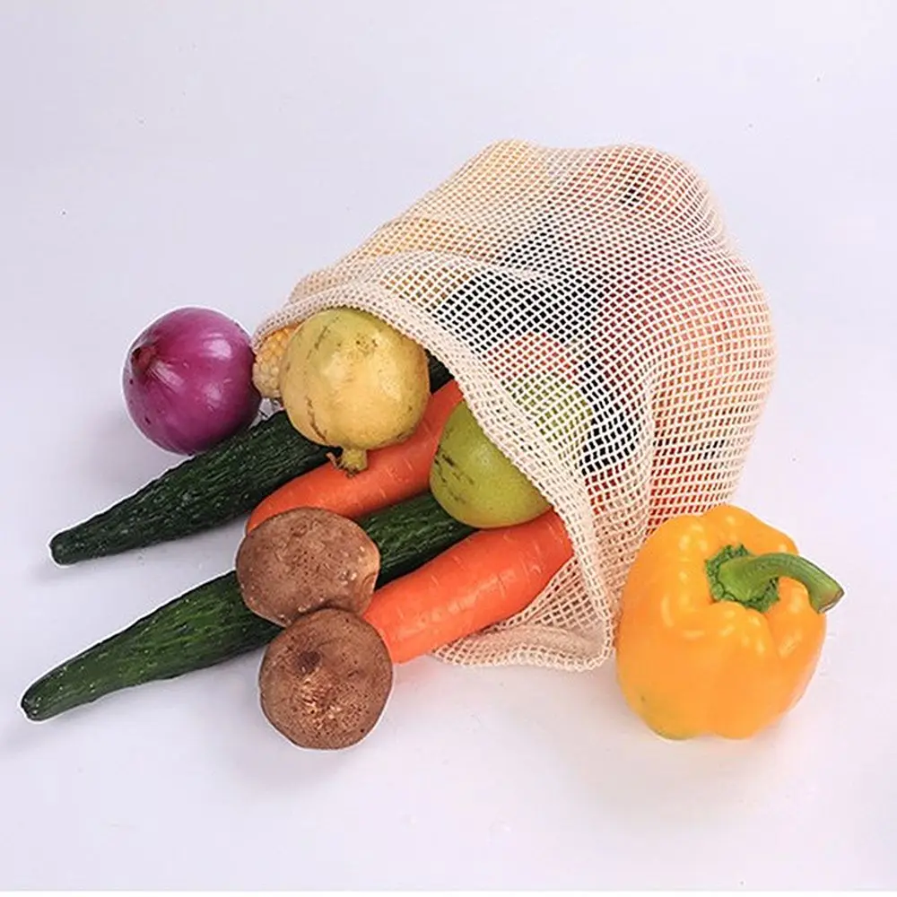 

Vegetable Bags Popular Cotton Fruit And Vegetable With Drawstring Reusable Home 1PC Kitchen Storage Mesh Bags Machine Washable