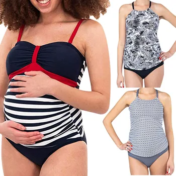 

Wommen Swimwear Summer Plus Size Maternity One Piece Stripe Print Bikinis Swimsuit Beachwear Premaman Bathing Suit Tankini