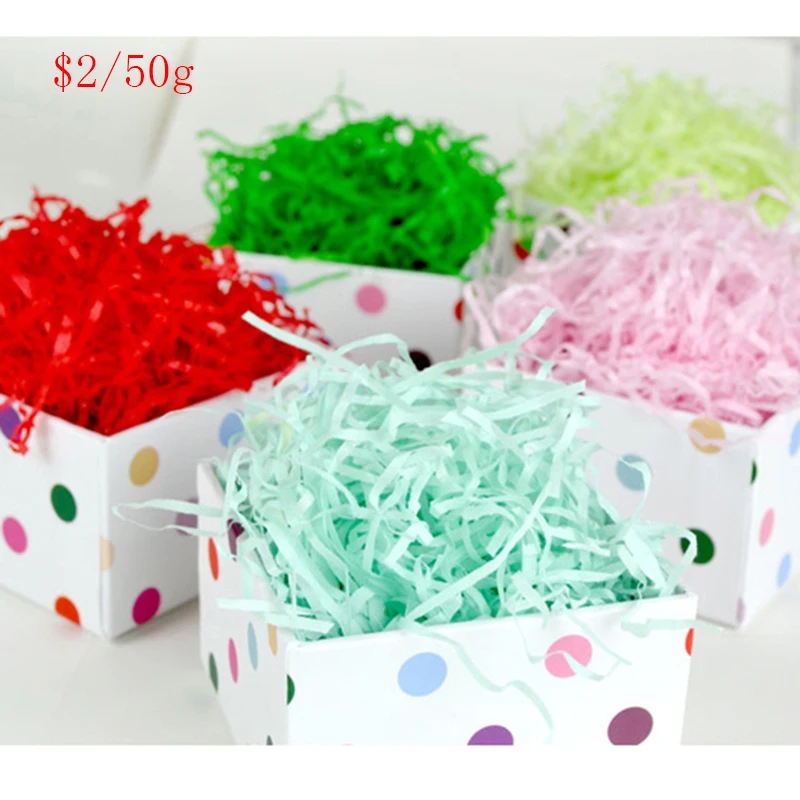 

50g/bag Shredded Paper box filler Crinkle Paper raffia grass package Decoration Shredded Crinkle Tissue Raffia filling