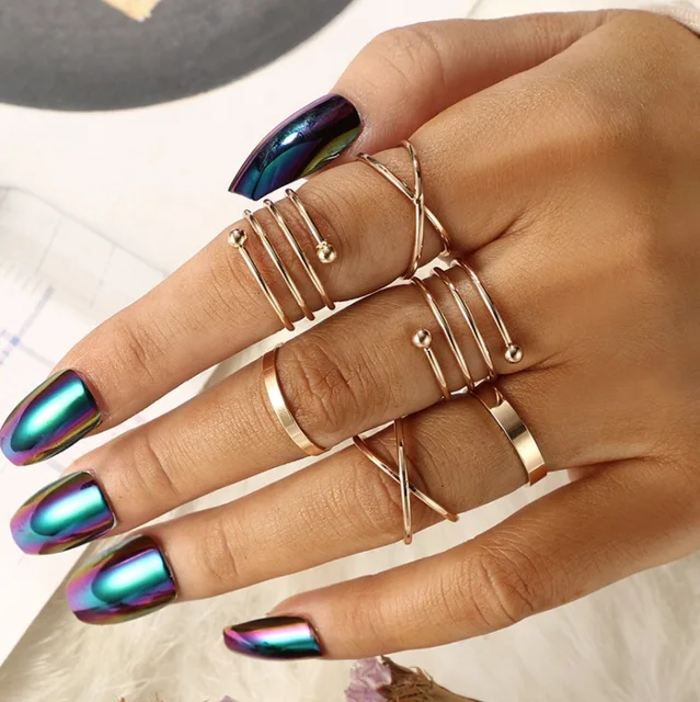 KNOCK 2019 Hot unique set of rings punk fist gold rings for women ring finger 6 pcs. ring set best selling