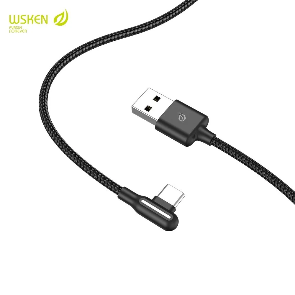 Wsken 90 градусов usb type C кабель для samsung зарядное устройство Красочный Светодиодный светильник нейлоновый Плетеный провод USB C кабель Быстрая зарядка type-C шнур