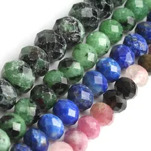 Натуральный плоская граненая пуговица лазурит эпидот Рубин цоизит драгоценных камней бусины для самостоятельного изготовления ювелирных изделий браслет цепочки и ожерелья 15 дюйм(ов