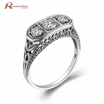 

Luxurious Vintage Wedding Accessories Round Shaped Cut Cubic Zirconia Ring Soild 925 Sterling Silver Rings For Women Gifts
