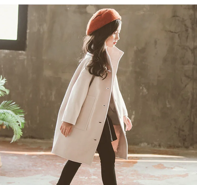 woolen long jackets for kids girls solid tench coat children outerwear tops clothing new 2018 autumn mother and daughter clothes (19)
