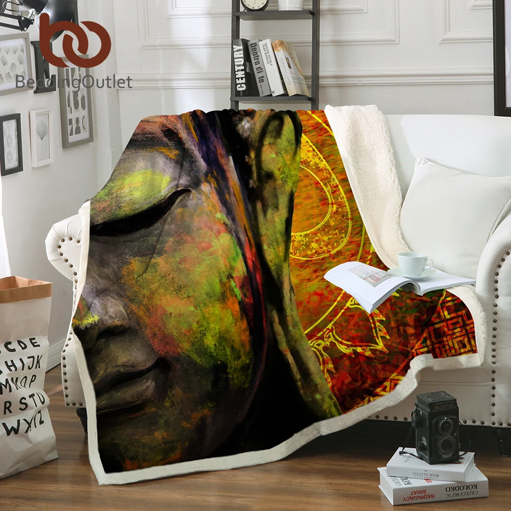 BeddingOutlet Buddha Sherpa Throw Blanket 3D Printed Bedspread Aura