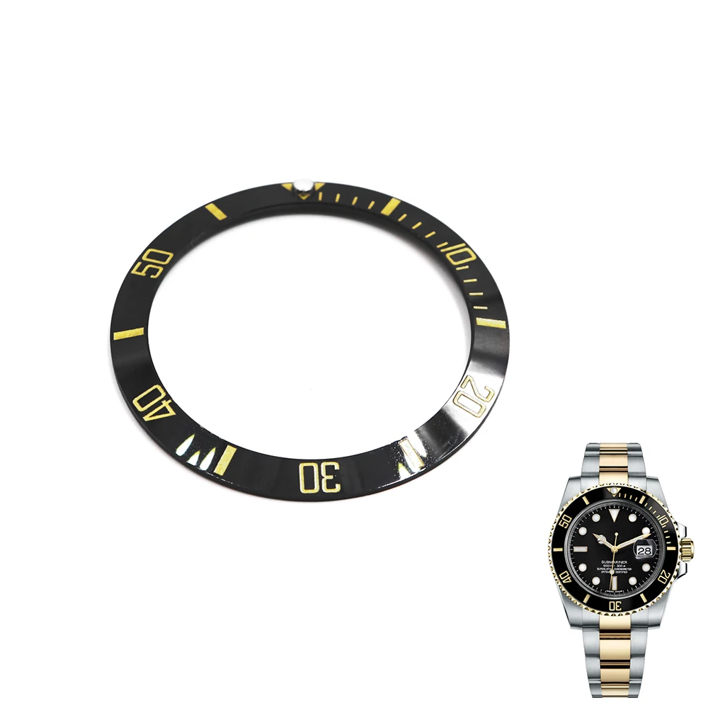 CARLYWET Wholesale Replacement Black With Gold Writings Ceramic Bezel 38mm Insert made for Submariner GMT 40mm 116610 LN