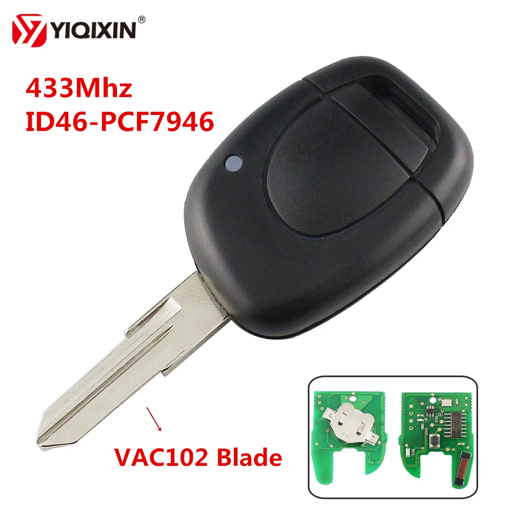 YIQIXIN 1 Button VAC102/NE73 Blade Remote Car Key For Renault Twingo Clio Kangoo Master 433Mhz ID46-PCF7946 Transponder Chip yiqixin remote id46 smart car key 4 button 433mhz pcf7952 chip for renault megane 3 scenic laguna koleos clio fob va2 blade card