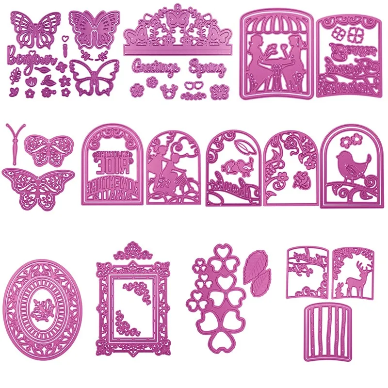 

Spring butterflies Cycling Chatting Woman Window Frame Metal Cutting Dies New 2019 for DIY Scrapbooking Paper Card Making Crafts
