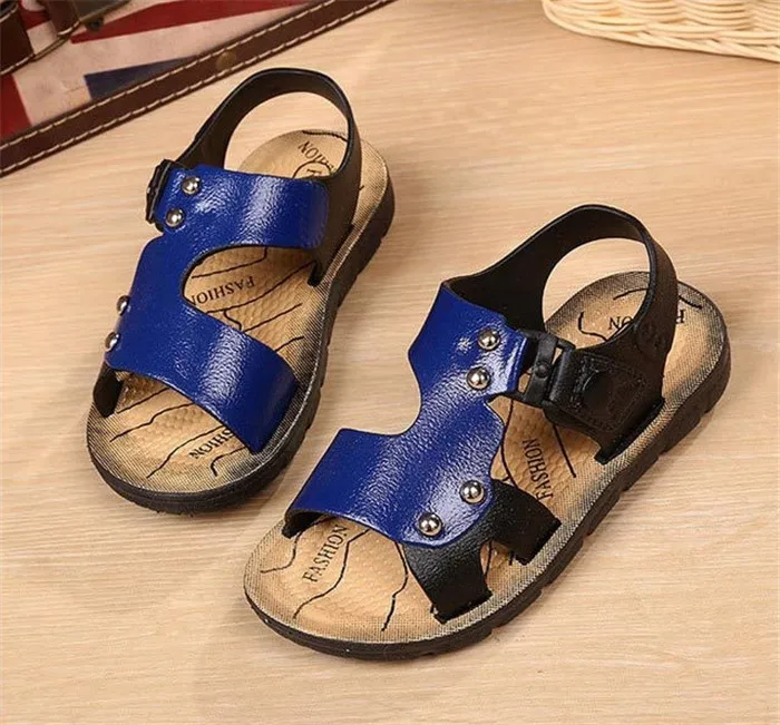 MXHY/детская обувь; Новинка года; летняя детская обувь для мальчиков и девочек; пляжная обувь для студентов; сандалии из искусственной кожи для больших детей; корейские босоножки для малышей - Цвет: Синий