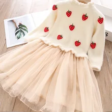 Платья для девочек с клубникой; ; сезон осень-зима;