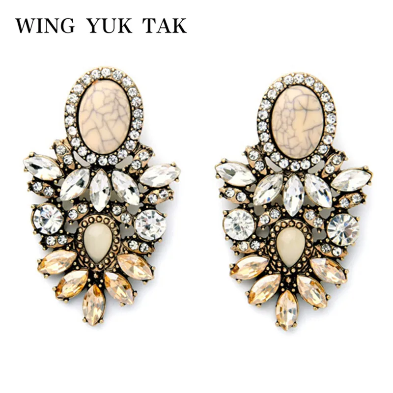 

Wing Yuk Tak Brincos Resin Zinc Alloy Chic New Fashion Elegant Atmosphere Vintage Flower Crack Imitation Earrings For Women